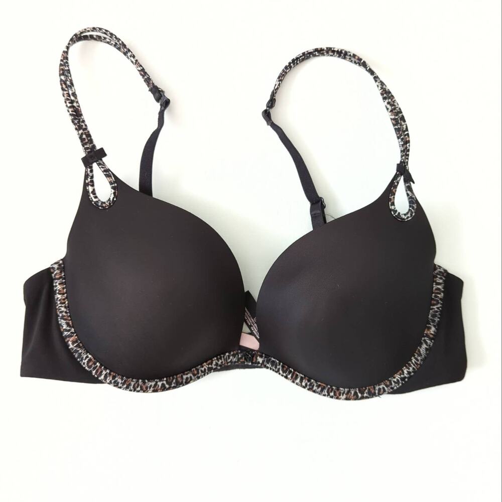 Victoria's Secret Womens Black Leopard Trim Bra Sexy Little Things Underwire 34C